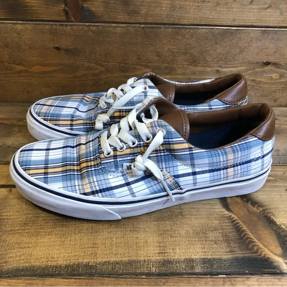 Vans Off the Wall Blue Orange Plaid Sneakers Women’s Size 9.5 Mens Size 8 - Picture 2 of 6